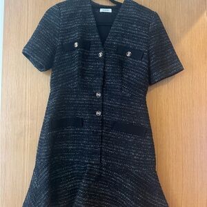 Sandro Black and White Tweed Dress Size 38